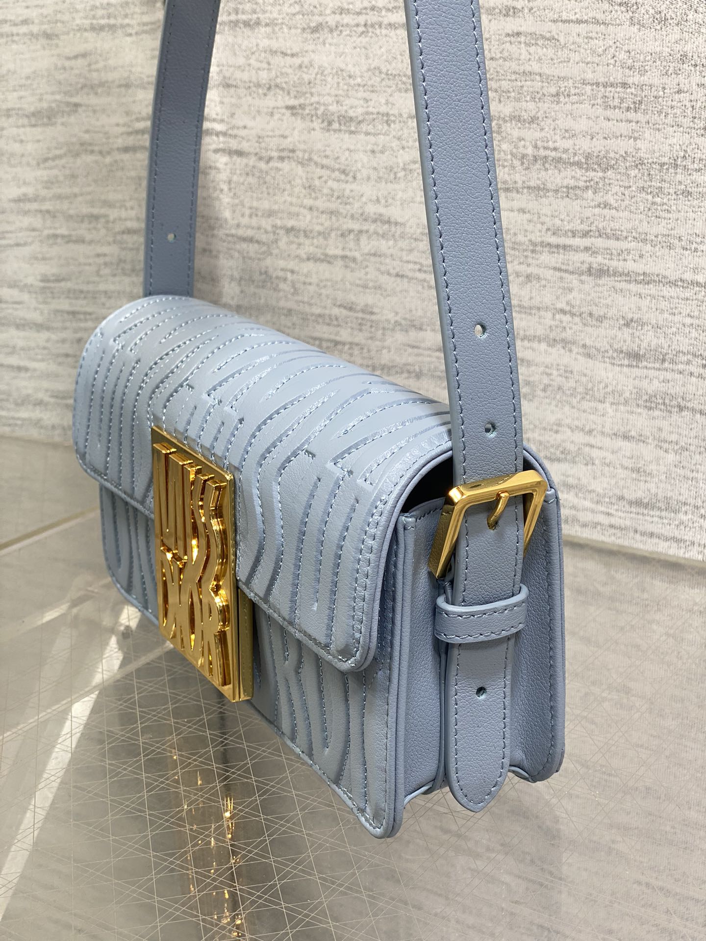 DIOR FLAP BAG 18 IN BABY BLUE QUILTED ALLOVER CALFSKIN