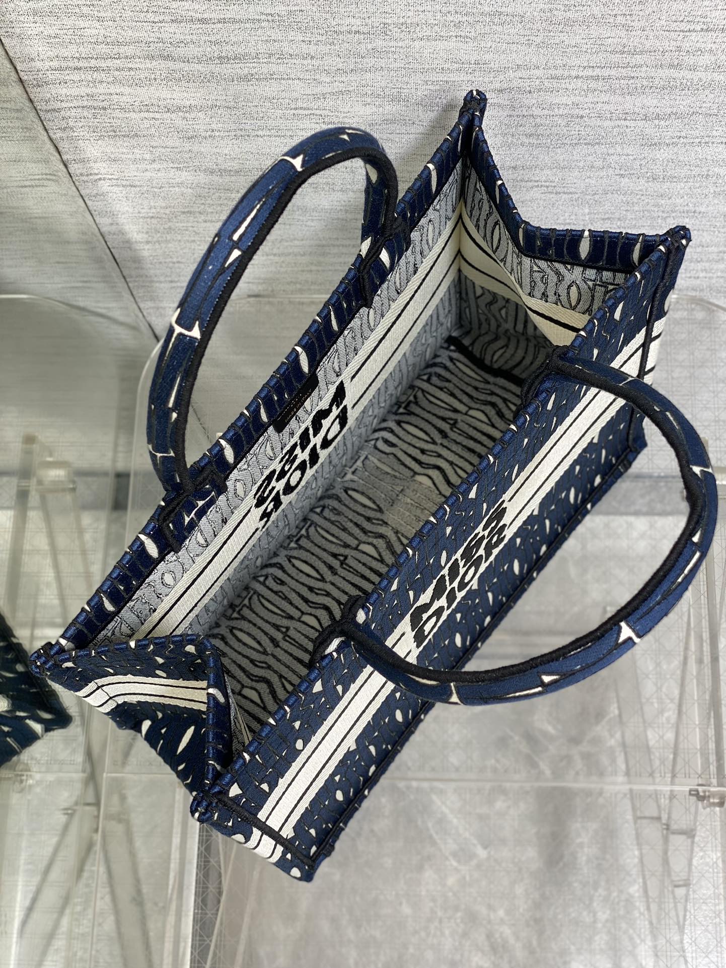 DIOR MISS MEDIUM TOTE 36 IN WHITE MIX DEEP COVE BLUE CANVAS