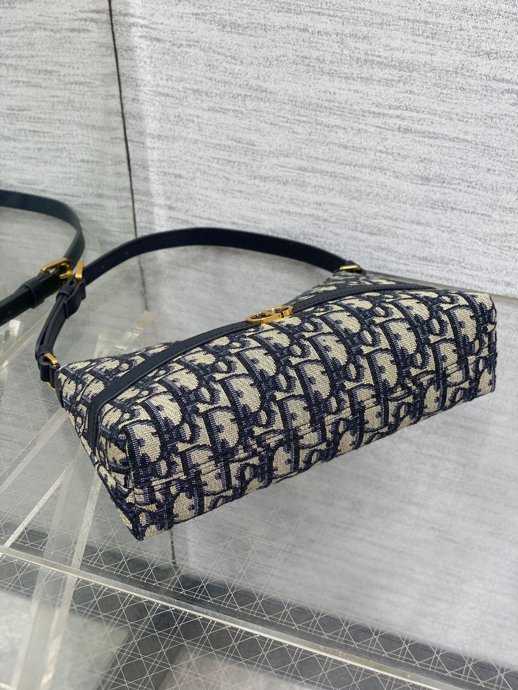 DIOR MONTAIGNE CIGALE MINI 24 BAG IN BLUE  OBLIQUE JACQUARD