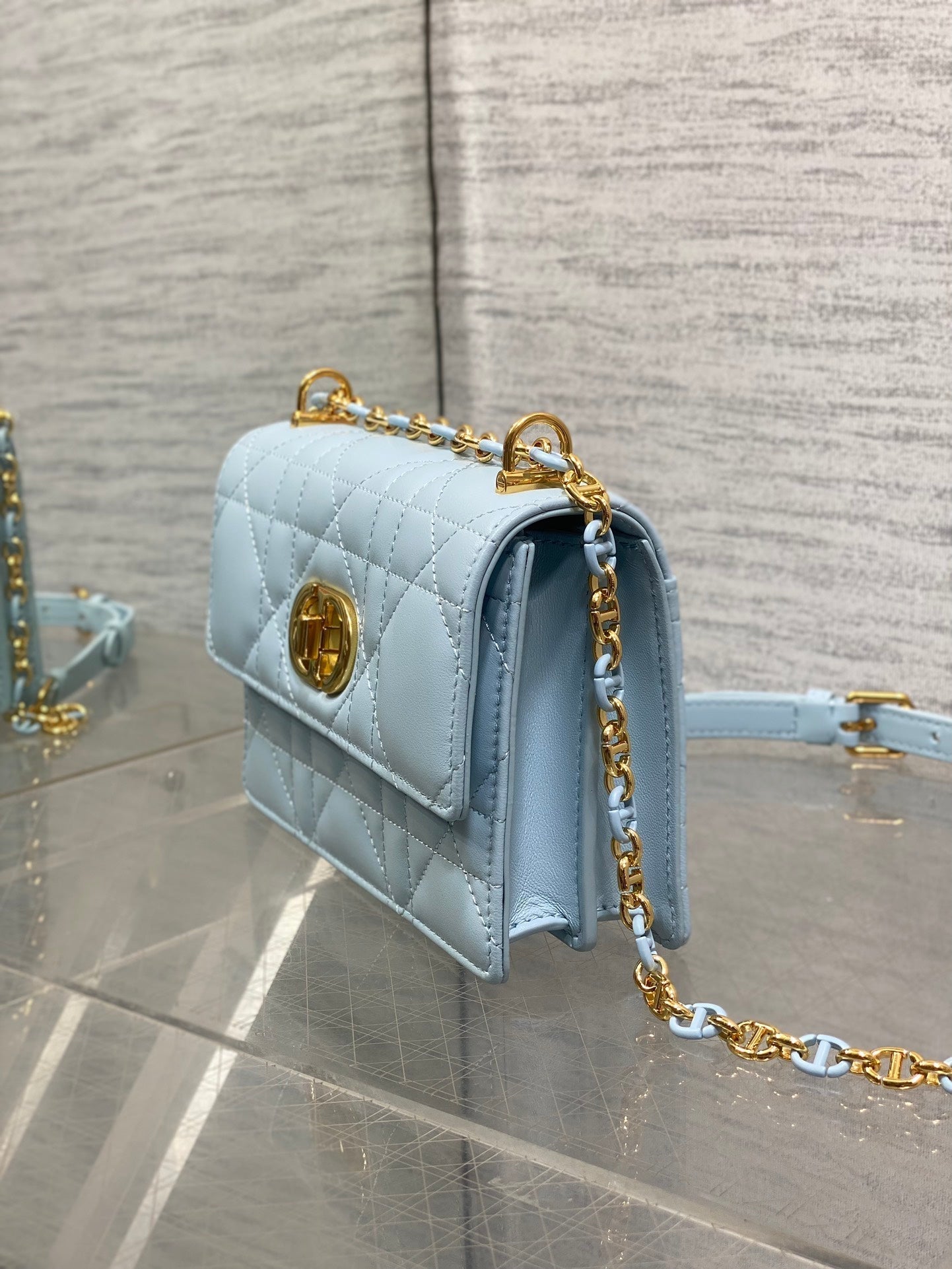 DIOR MISS CARO MINI BAG 17 IN BABY BLUE MACROCANNAGE LAMBSKIN