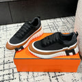 HERMES BOUNCING SNEAKER IN BRONZE BROWN CALFSKIN AND BLACK FABRIC
