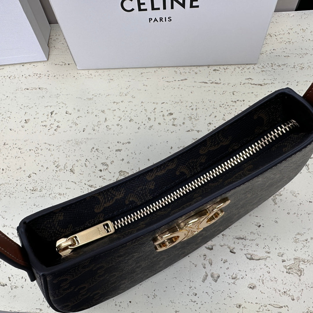 CELINE MINI 22 TILLY BAG IN TRIOMPHE CANVAS AND CALFSKIN
