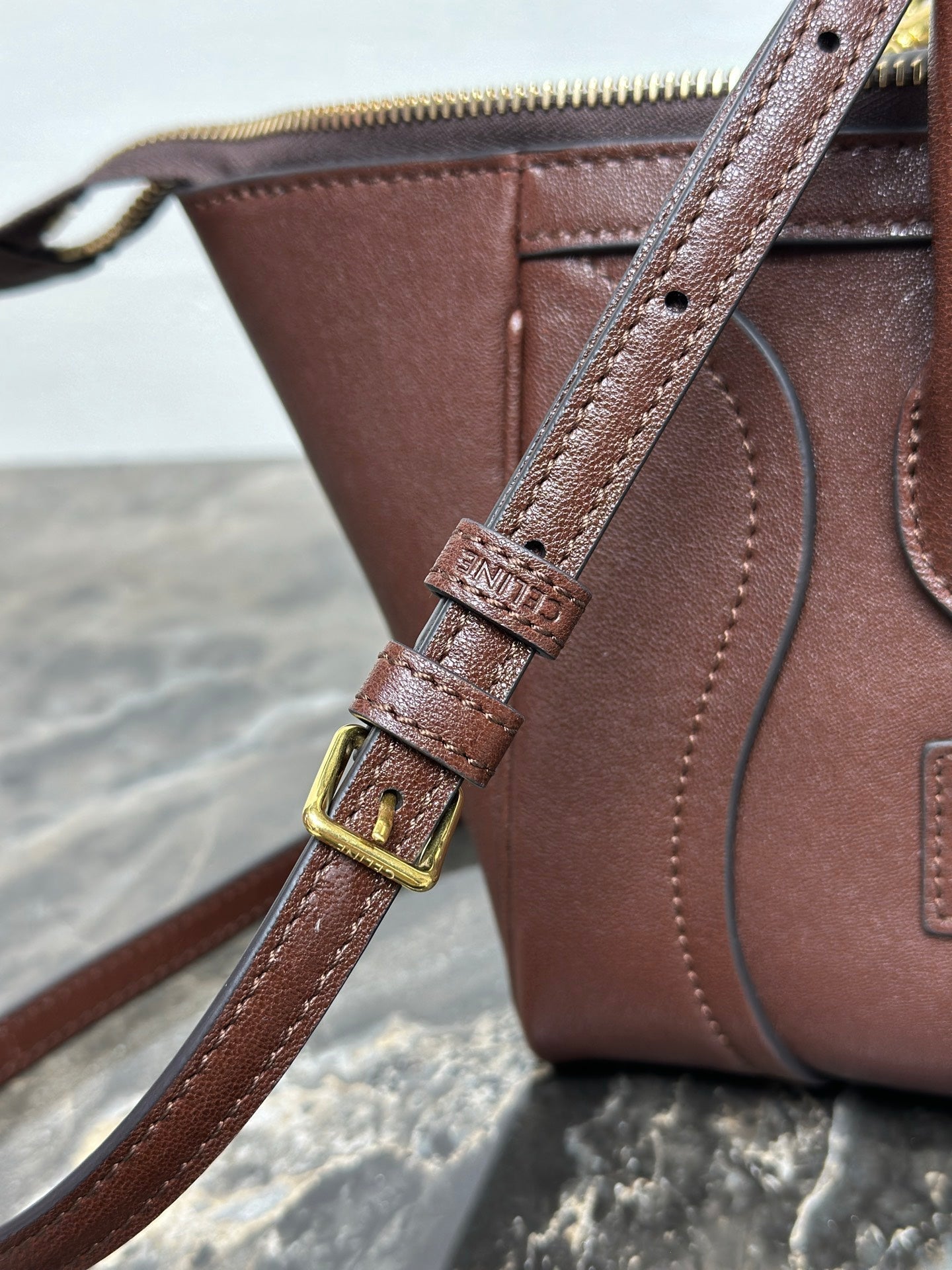 CELINE 25S NEW LUGGAGE 38MM IN CHOCOLATE BROWN  SHINY LAMBSKIN GOLD HARDWARE