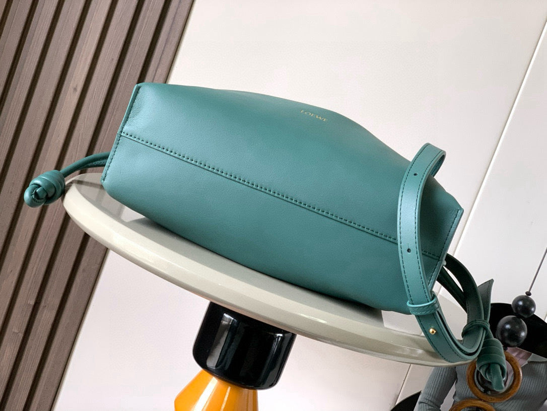 LOEWE 25S LARGE FLAMENCO CLUTCH BAG 30 IN DEEP TEAL CALFSKIN