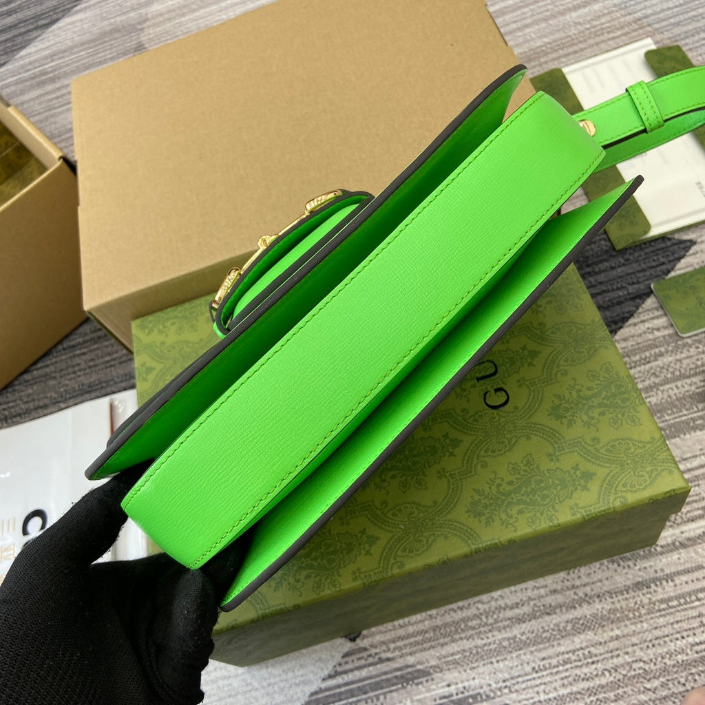 GUCCI HORSEBIT 1955 SHOULDER BAG 25 IN THYME GREEN LAMBSKIN GOLD HARDWARE