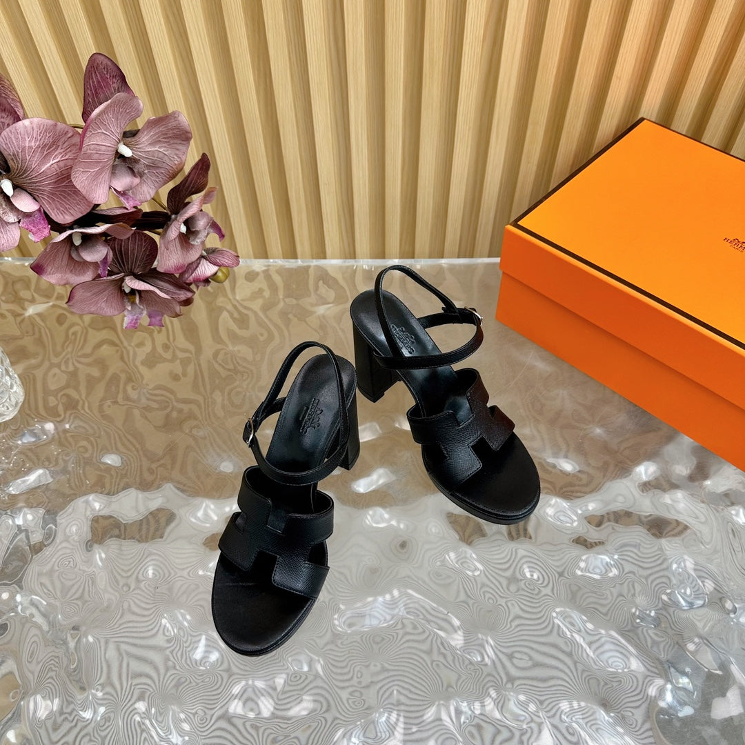 HERMES JAZZ 90 SANDAL IN BLACK CALFSKIN