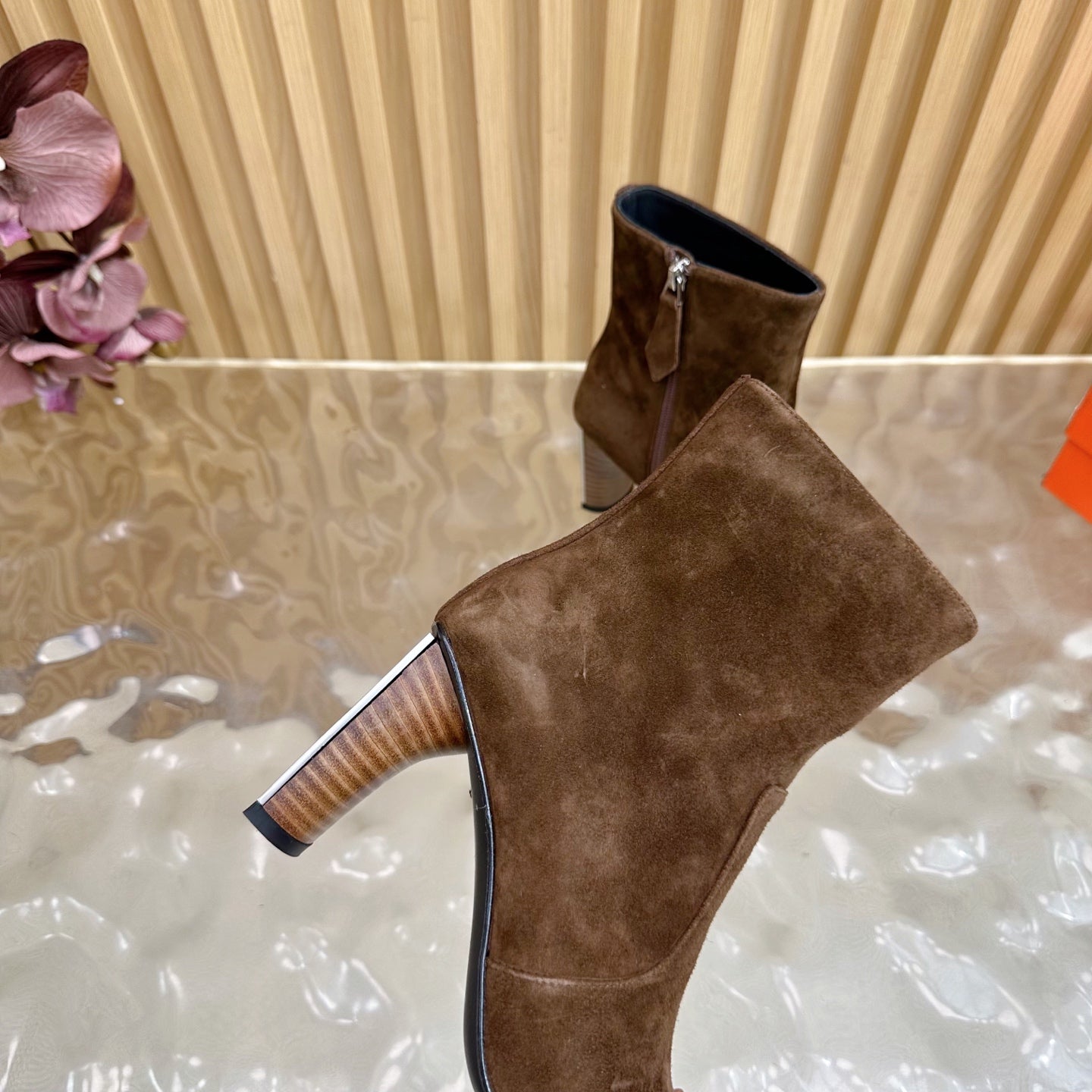 HERMES 25S ANKLE BOOTS 70 MM IN BROWN SUEDE