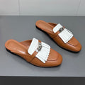 HERMES 0Z MULE IN BRONZE BROWN LAMBSKIN WITH WHITE FRINGE DETAIL