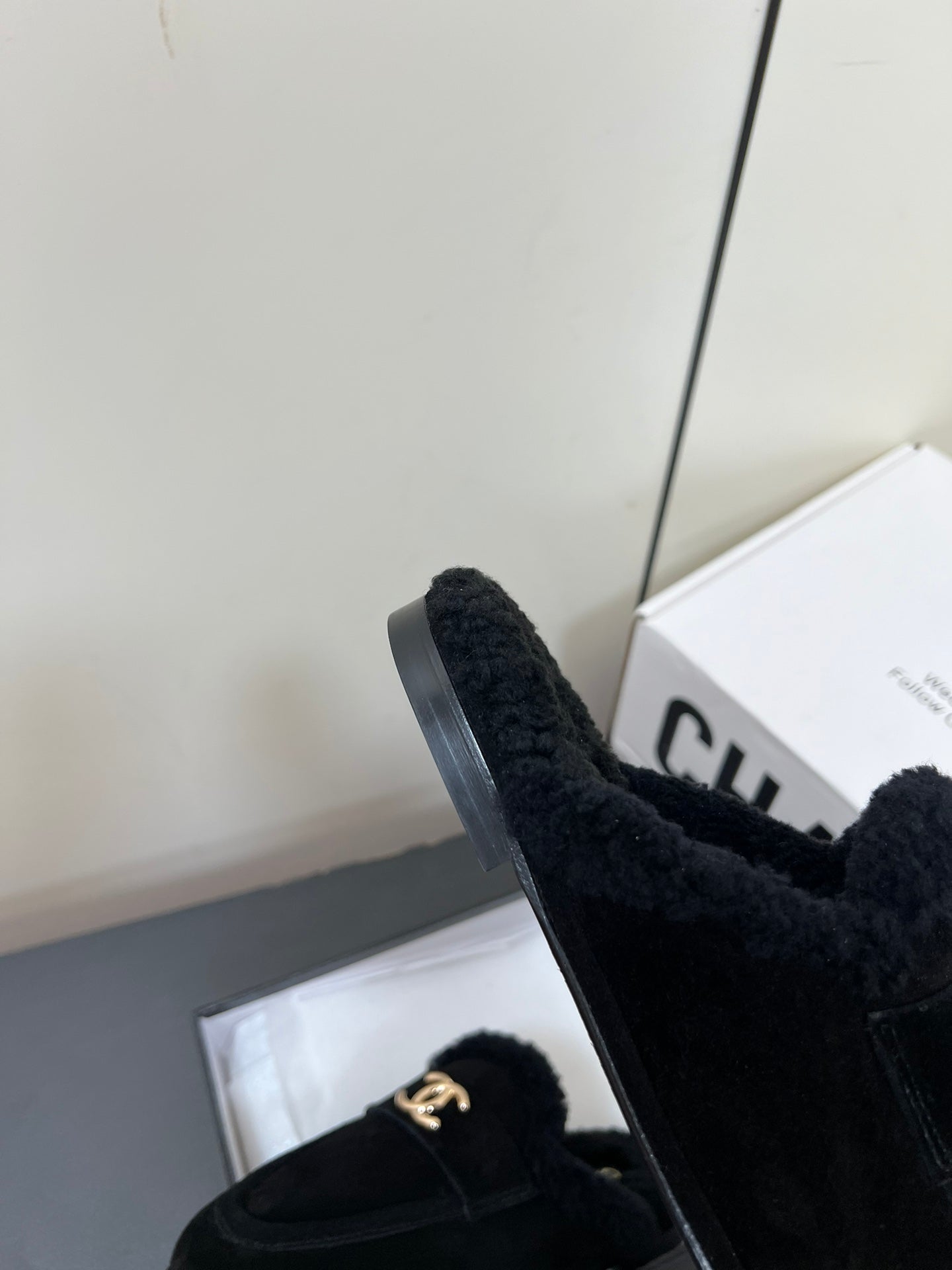 CHANEL LOAFERS MULE IN BLACK SUEDE AND FLEECE LINING