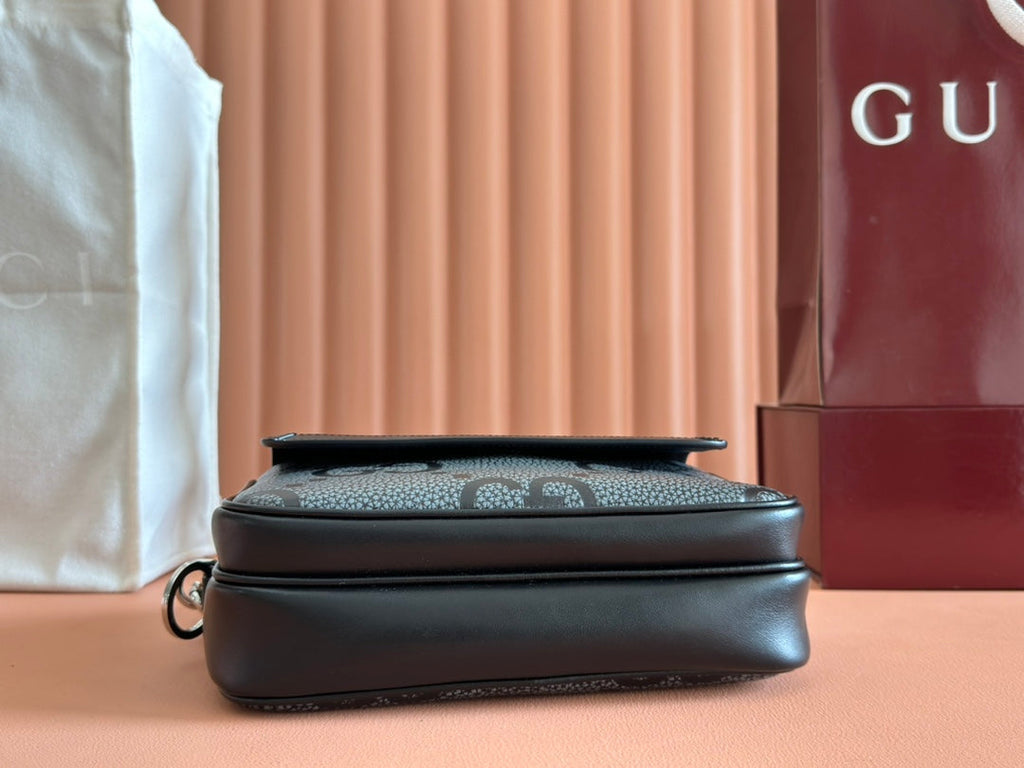 GUCCI SMALL JUMBO CROSSBODY 23 IN GREY AND BLACK GRAINY  LAMBSKIN