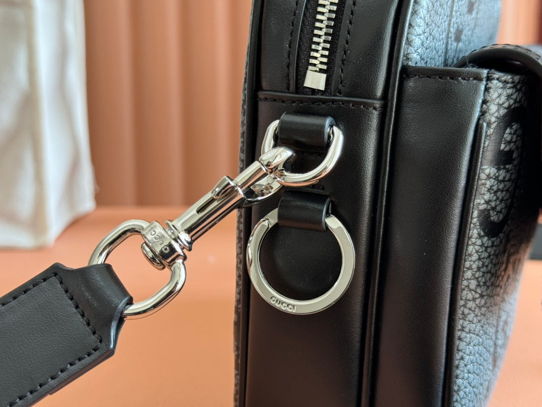GUCCI SMALL JUMBO CROSSBODY 23 IN GREY AND BLACK GRAINY  LAMBSKIN