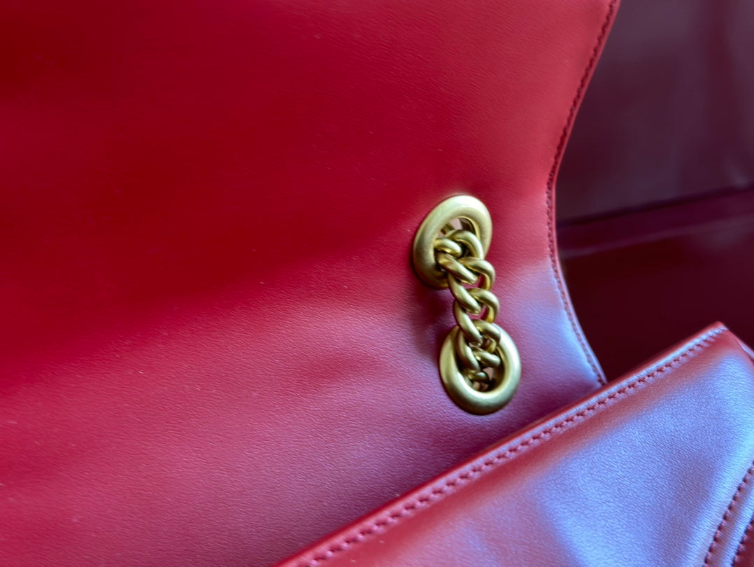 GUCCI MARMONT SHOULDER BAG 31 IN RED CALFSKIN GOLD CHAIN