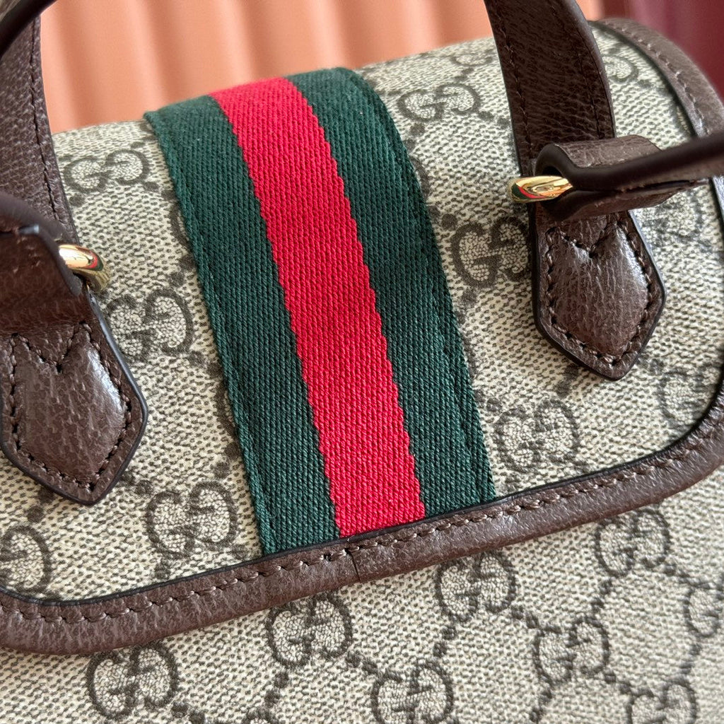 GUCCI 25S OPHIDIA SMALL BACKPACK 20 IN BEIGE AND EBONY CALFSKIN