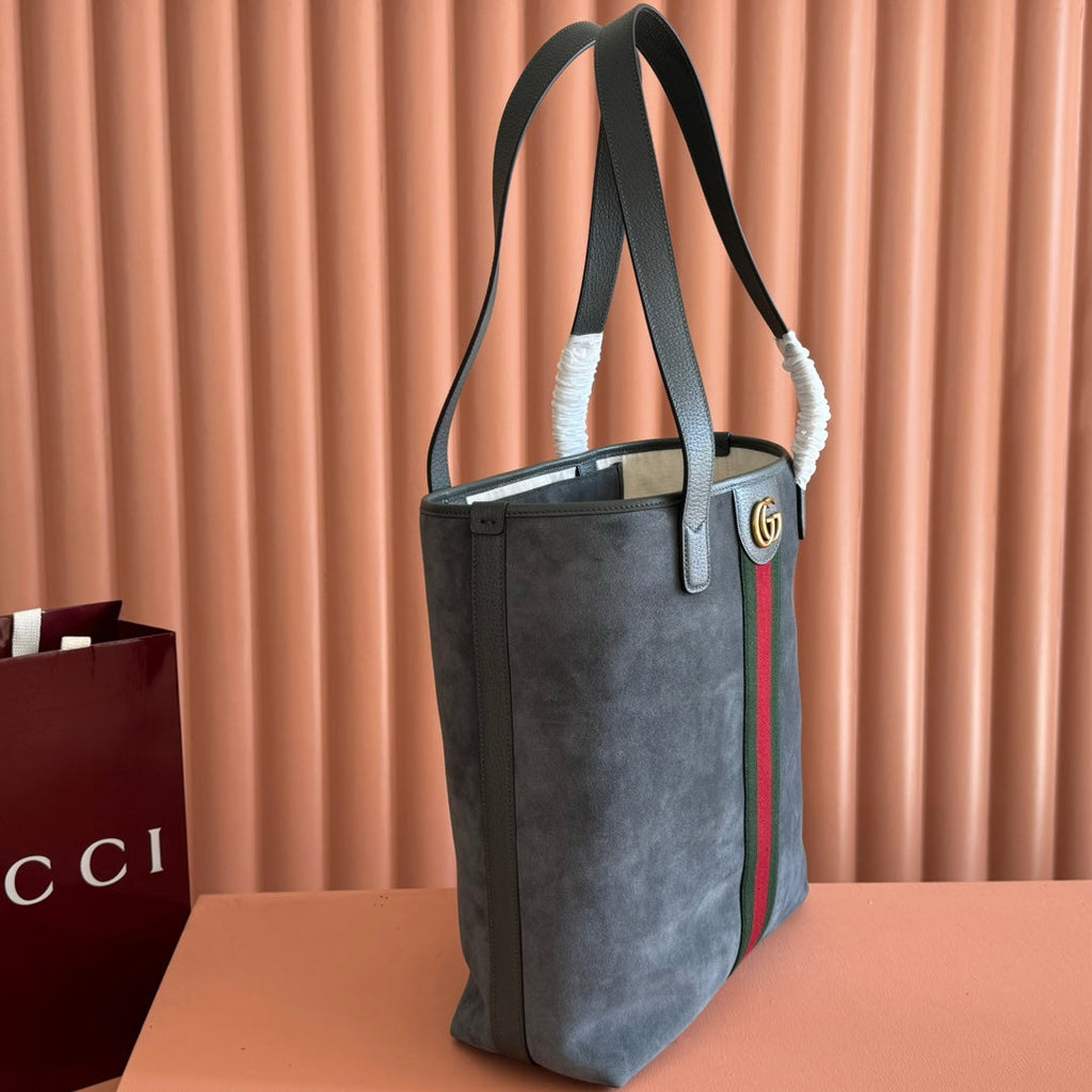 GUCCI 25S OPHIDIA MEDIUM TOTE 36 CM IN GREY SUEDE