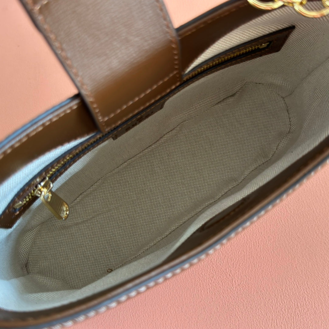 GUCCI 26S SHOULDER BAG 25 IN DARK BEIGE AND BROWN COATED CANVAS