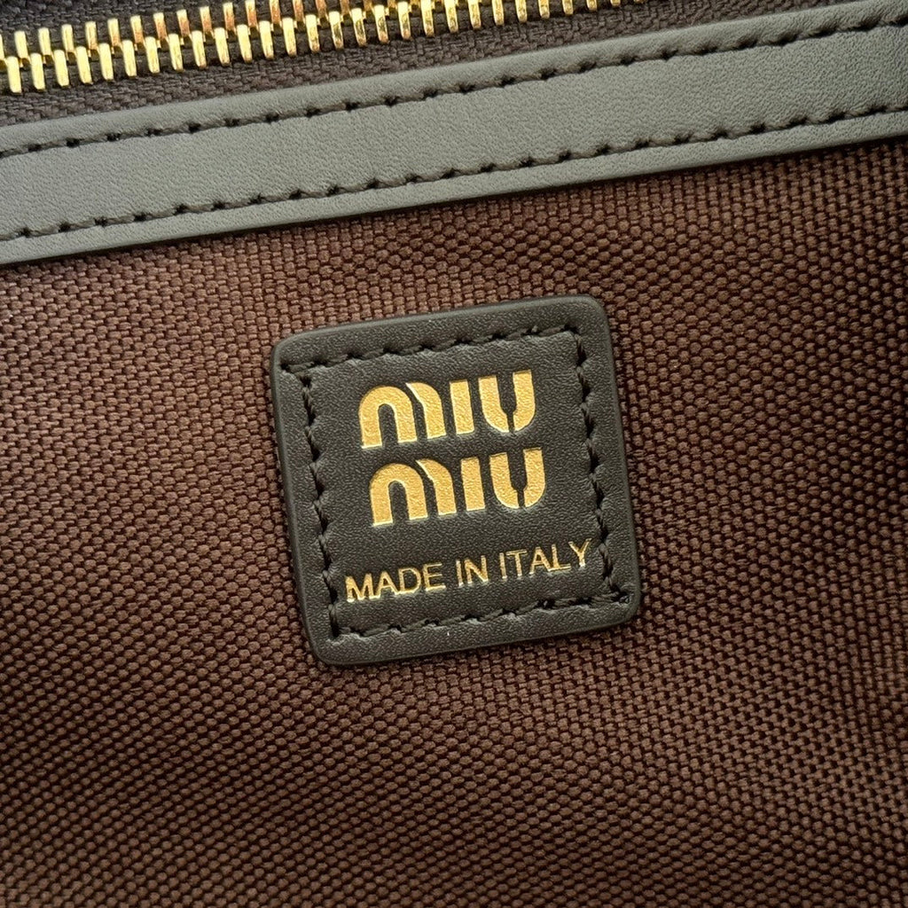 MIUMIU 26S MEDIUM BACKPACK 29 IN CHOCOLATE BROWN CANVAS BLACK CALFSKIN