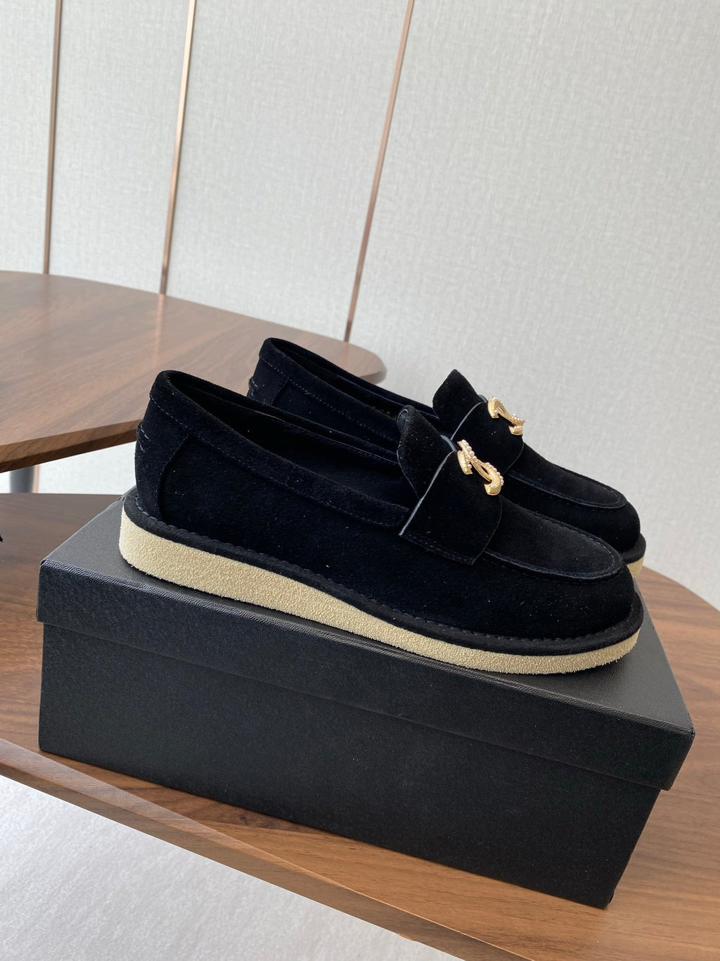 CHANEL LOAFERS IN BLACK SUEDE GOLD HARDWARE