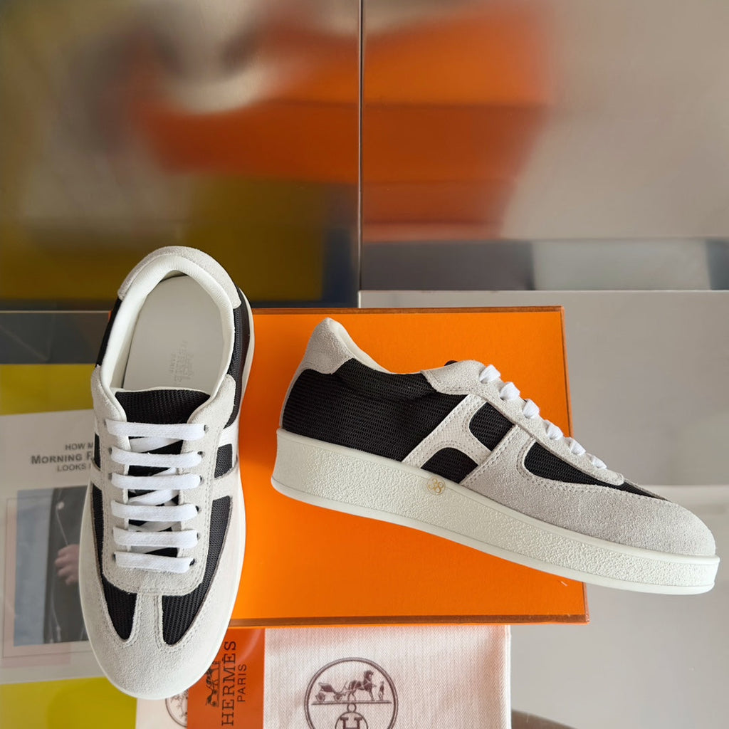 HERMES BOOMERANG SNEAKERS LIGHT GRAY MIX BLACK SUEDE