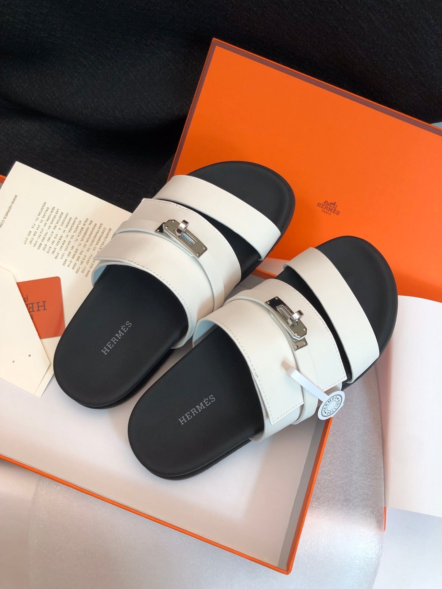 HERMES GABRIEL SANDAL MULE IN WHITE CALFSKIN