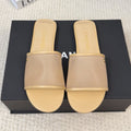 CHANEL FLAT SLIDE IN FLAX YELLOW MESH AND SUEDE
