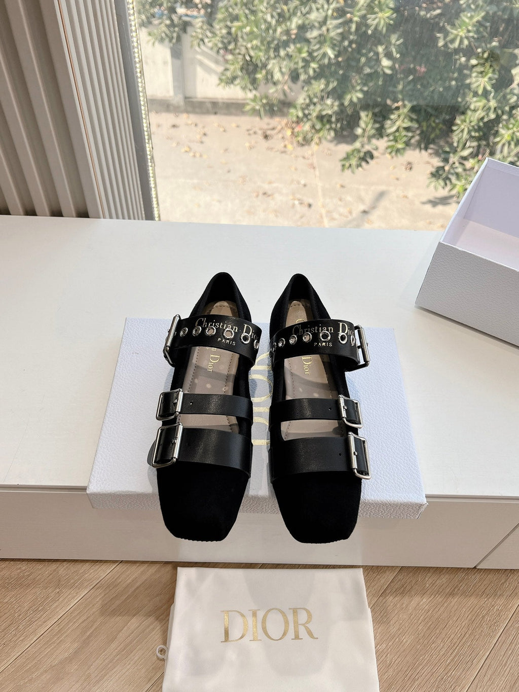 DIOR PUNK BALLET FLAT IN BLACK SUEDE AND SUPPLE CALFSKIN