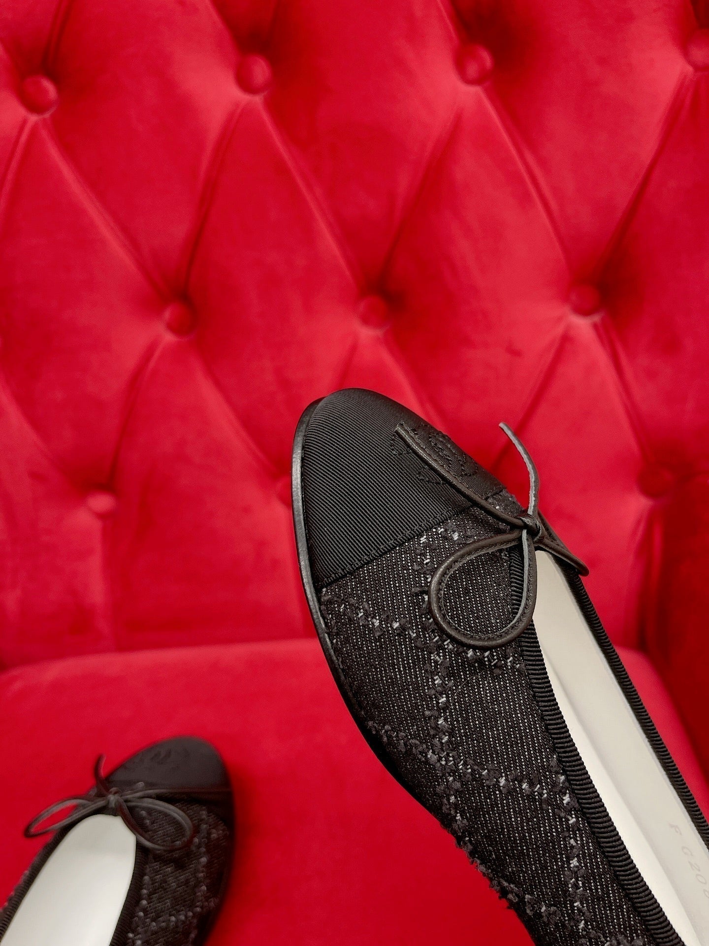 CHANEL ballet flat black denim grosgrain