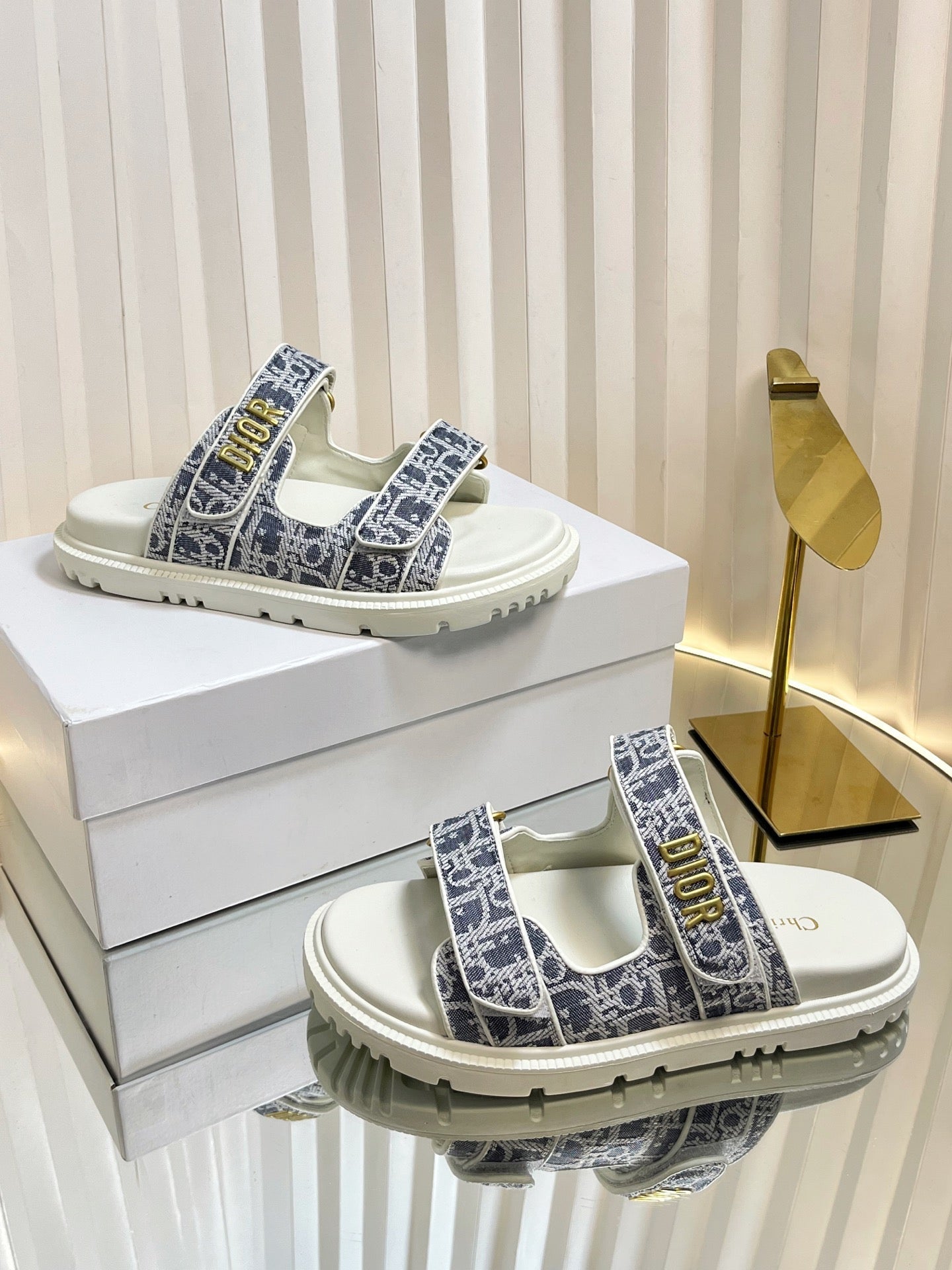 DIOR ACT SLIDES 25MM IN GRAY TWEED