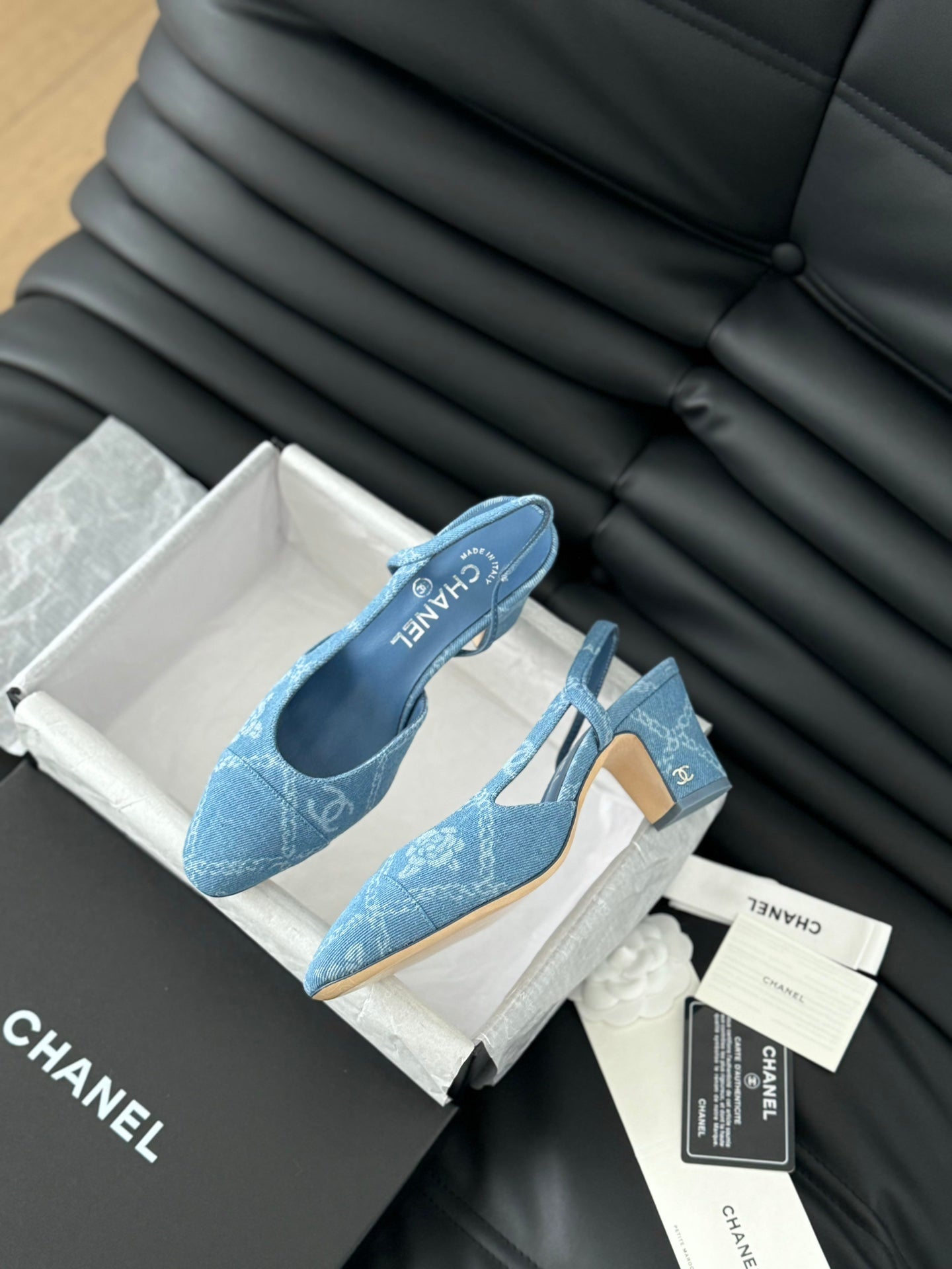 CHANEL CLASSIC HIGH SLINGBACK CERULEAN BLUE CALFSKIN