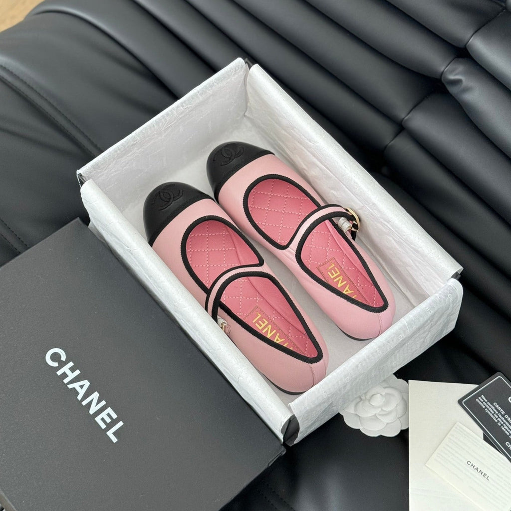 CHANEL Double C Marry Jane Shoes Light Pink Lambskin