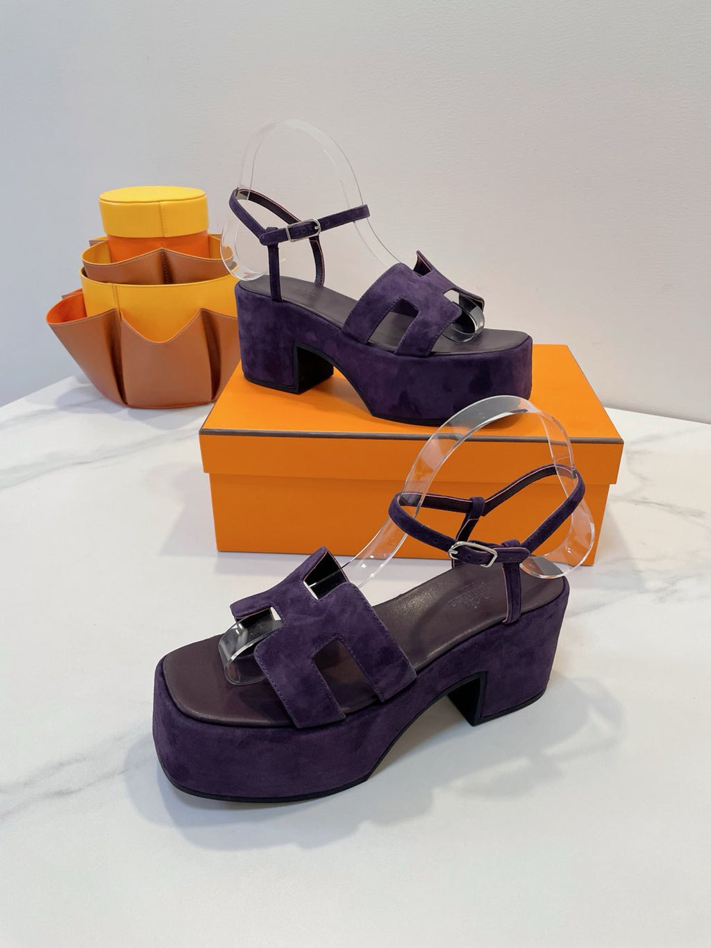 HERMES JAM 30 SANDAL IN VIOLET SUEDE