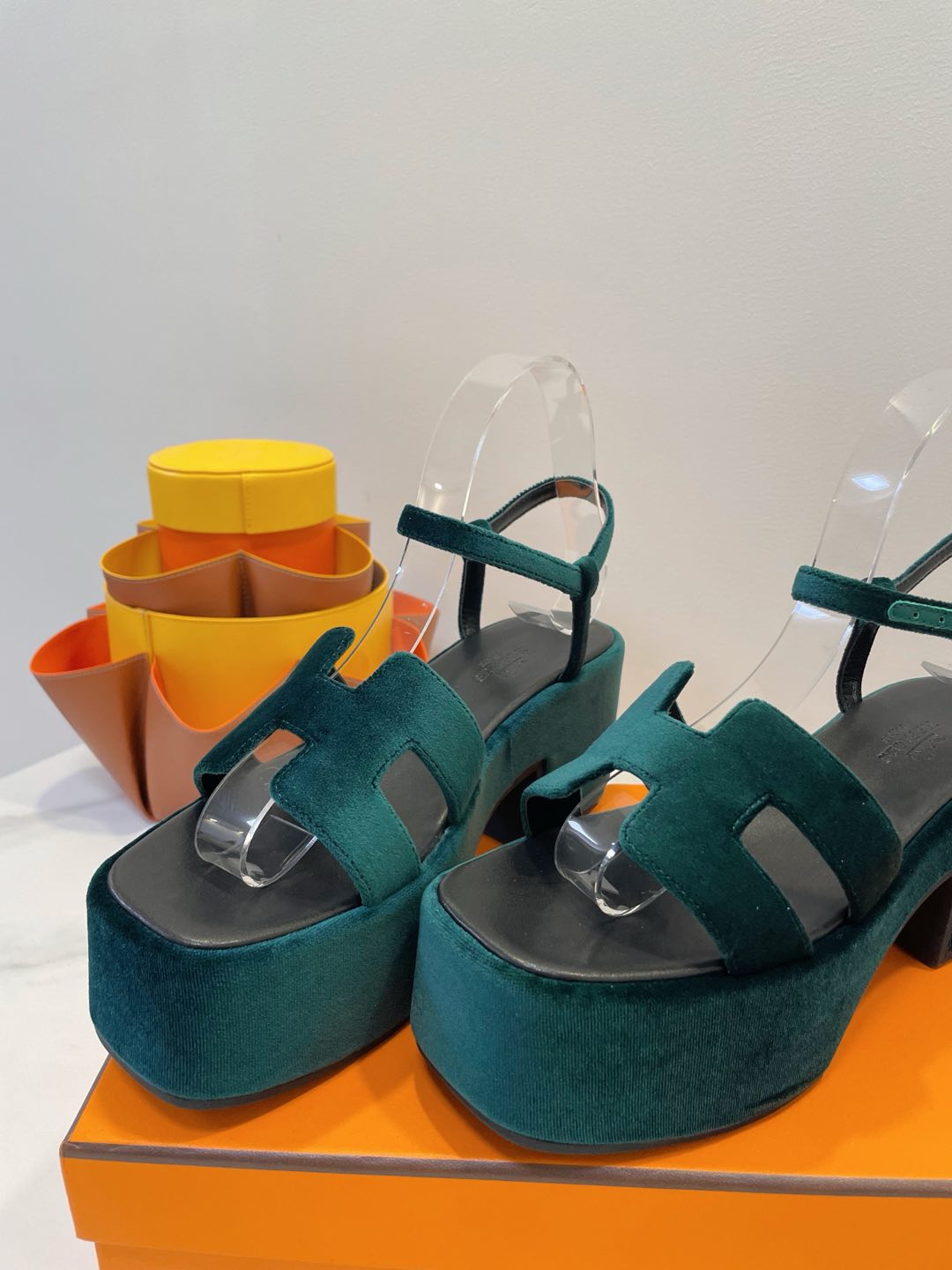 HERMES JAM 30 SANDAL IN GREEN FOREST VELVET