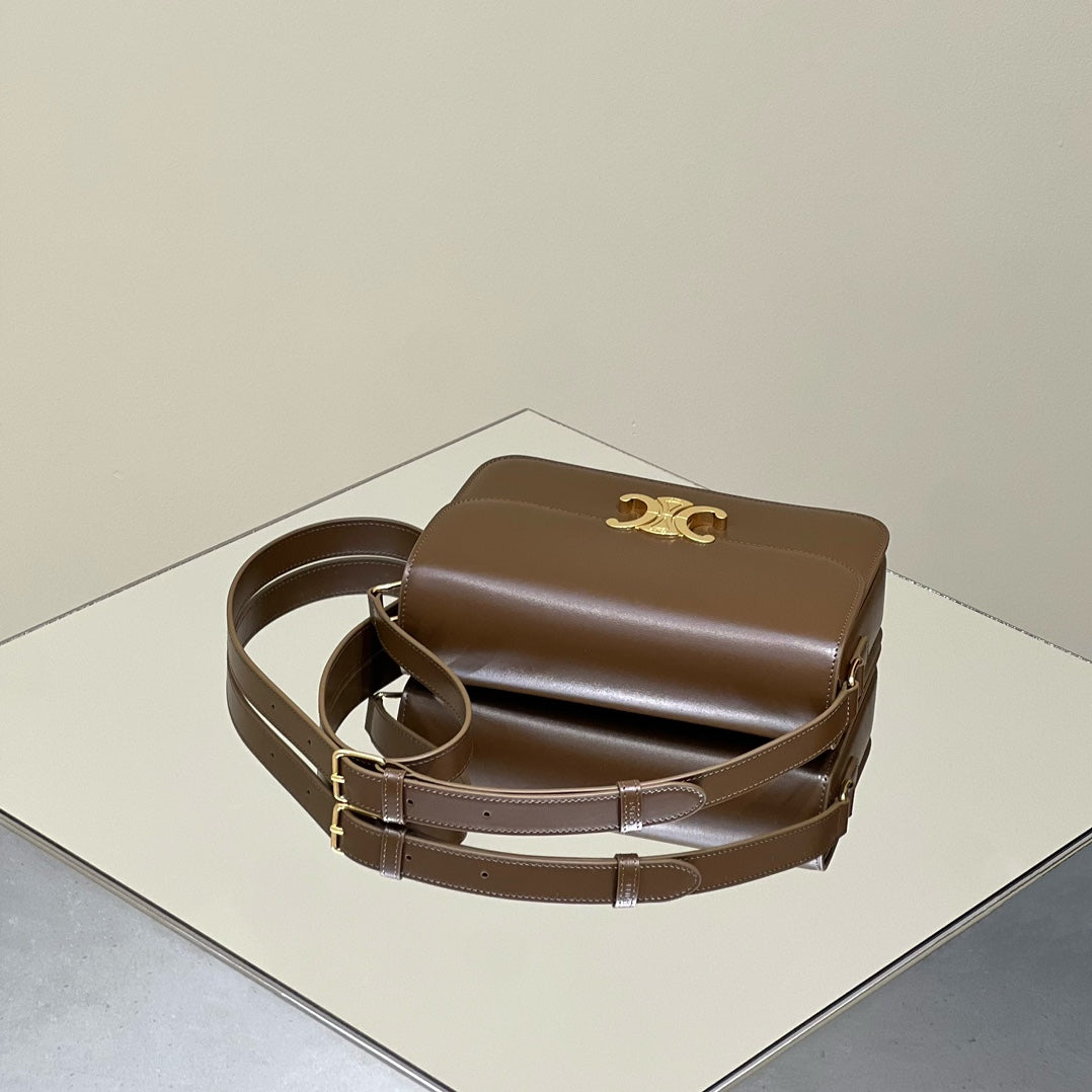 CELINE MINI CLAUDE 22 SHINY CALFSKIN CHOCOLATE BROWN