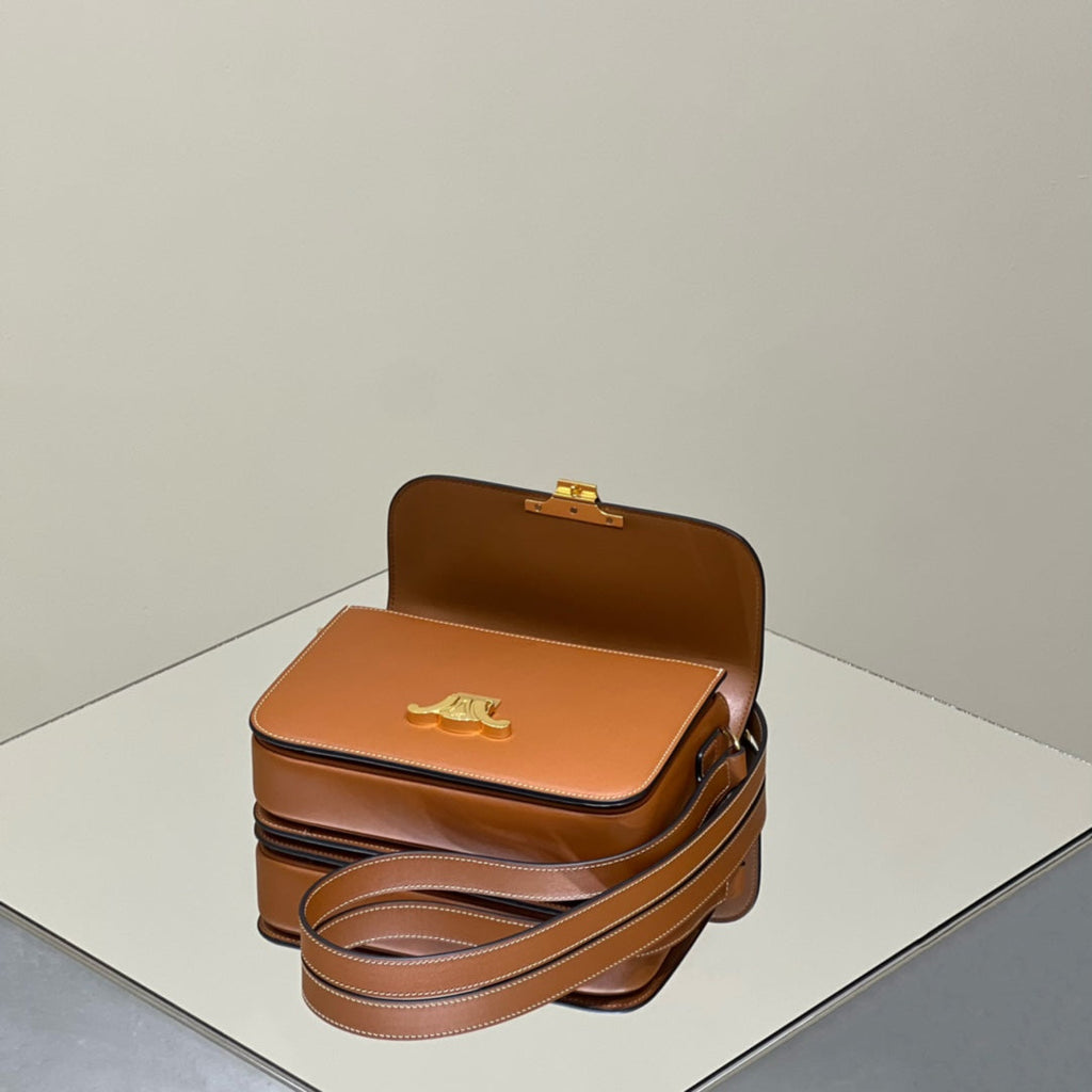 CELINE MINI CLAUDE 22 SHINY CALFSKIN CINNAMON BROWN