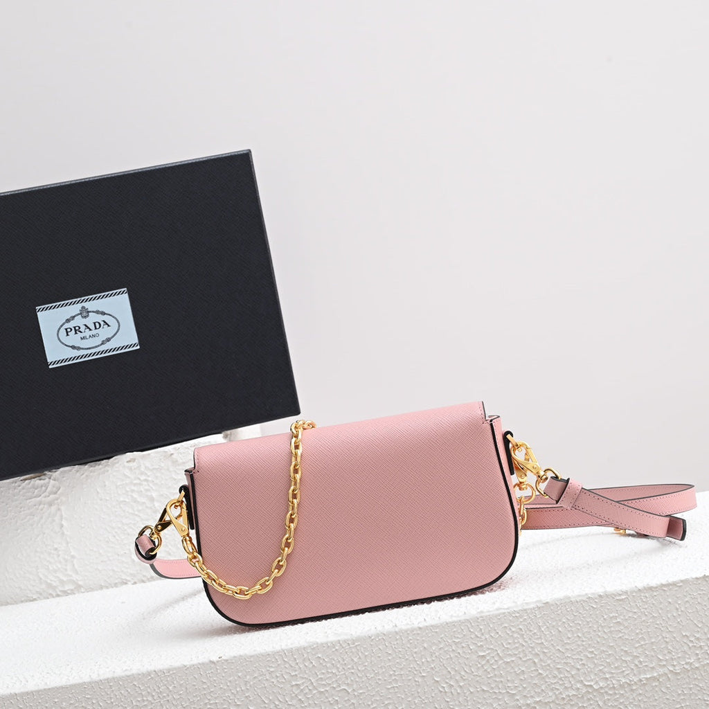 PRADA MINI FLAP BAG 20 IN BABY PINK SAFFIANO LEATHER GOLD HARDWARE