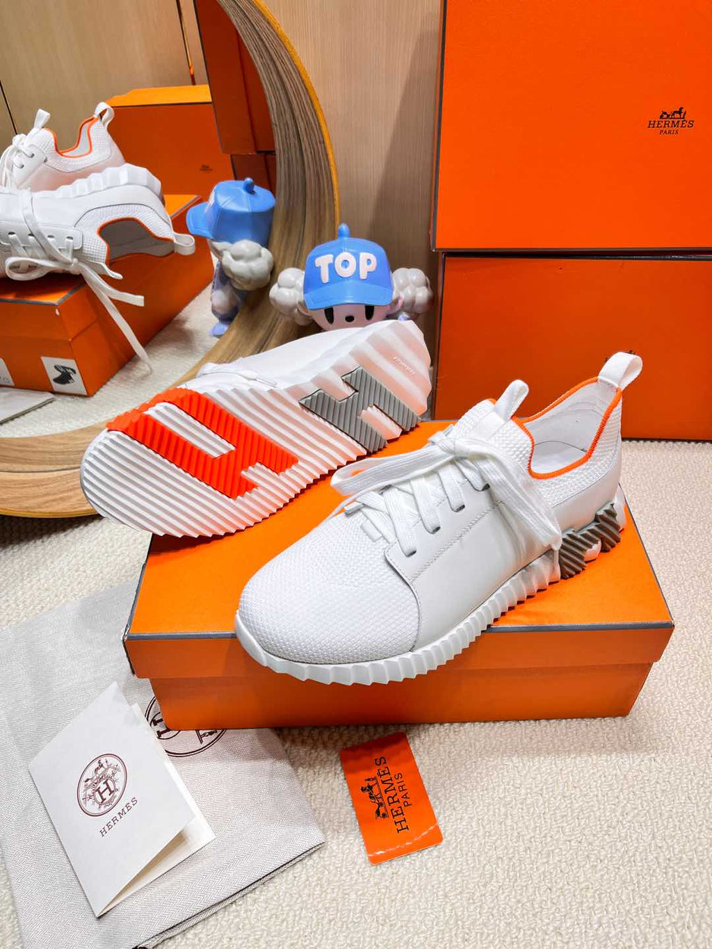 HERMES DEPART SLIP-ON SNEAKER IN FULL WHITE KNIT AND CALFSKIN