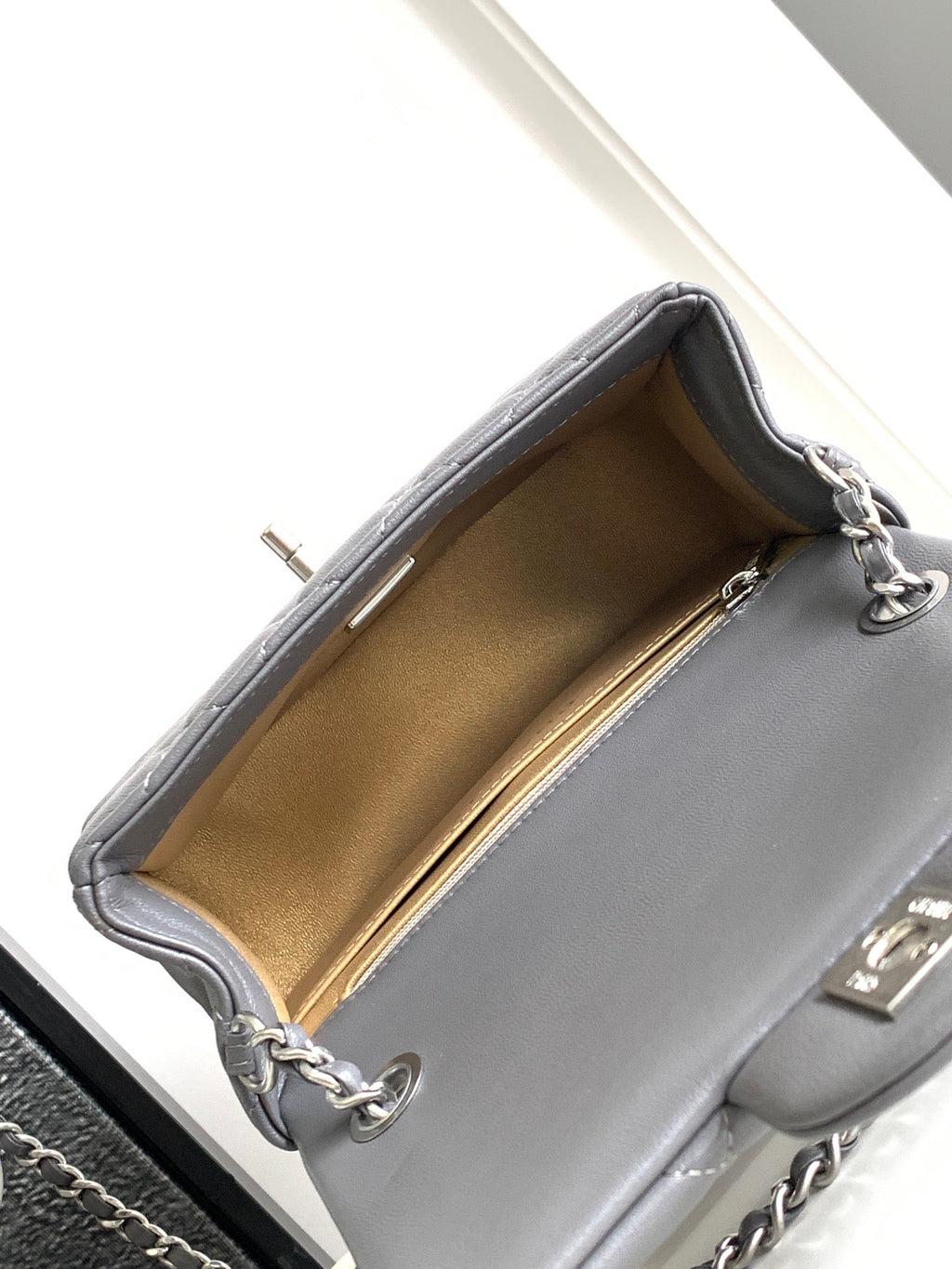 CHANEL SMALL 17 FLAP BAG IN DARK GREY CALFSKIN