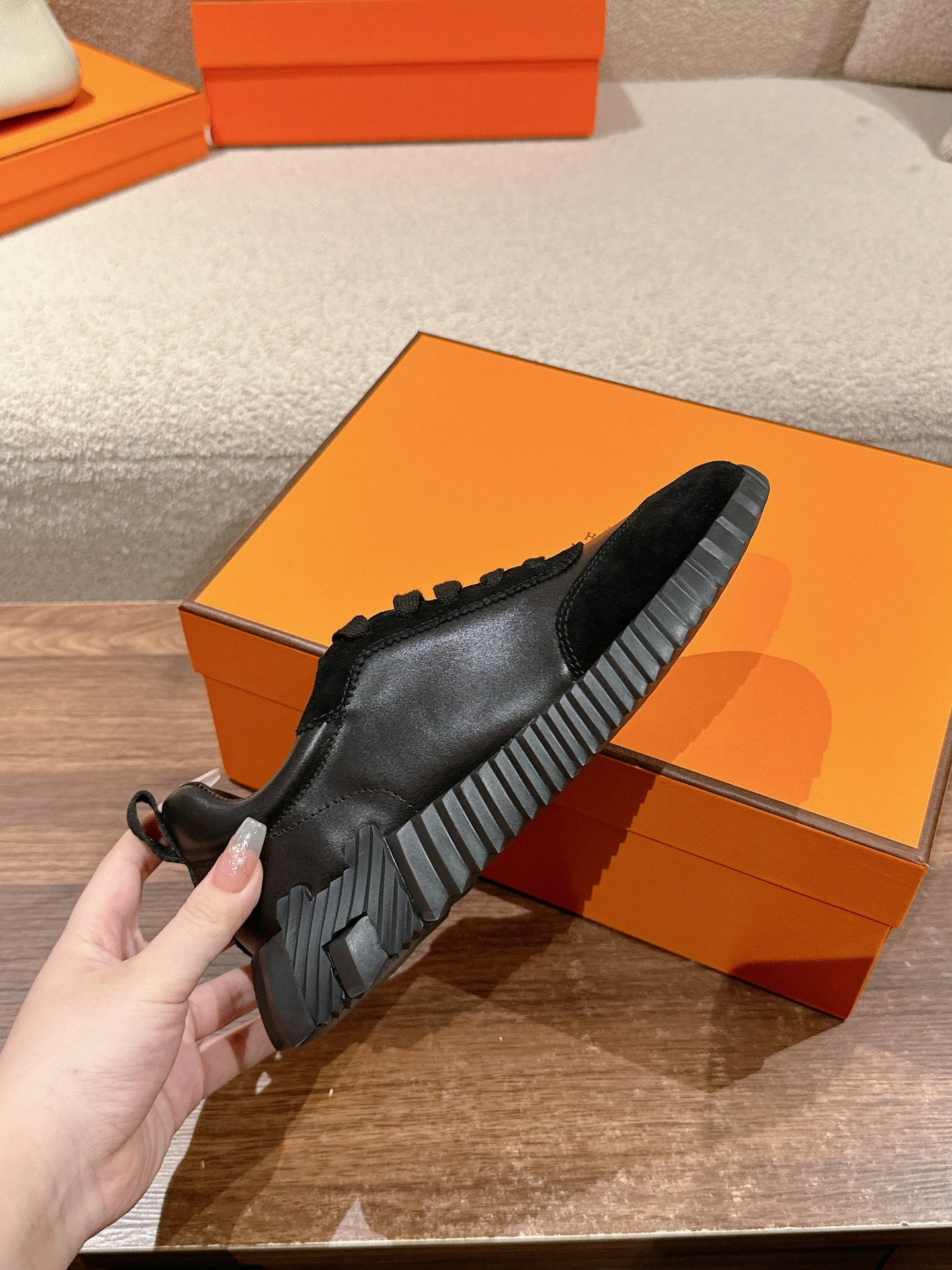 HERMES MAINLAND SNEAKER IN FULL BLACK SUEDE AND CALFSKIN