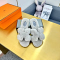 HERMES 0RAN SHEARLING SANDALS PALE GRAY