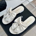 CHANEL Double  big bow flat sandals Sheepskin White Cream