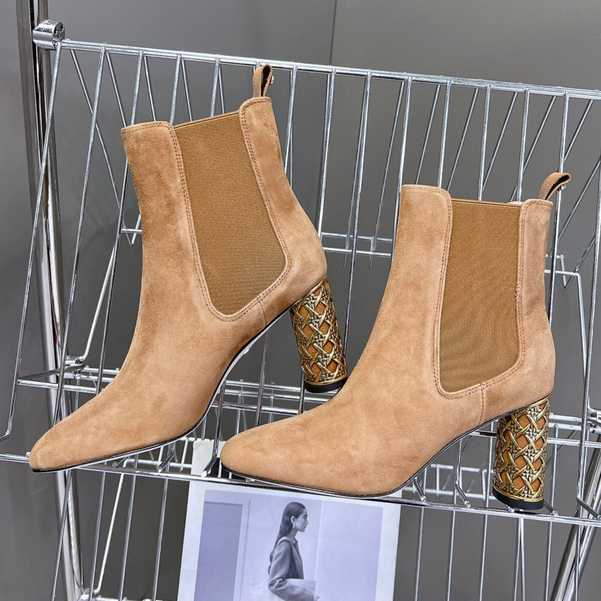 DIOR ICON HEELED ANKLE BOOT CIDER BROWN SUEDE 8 CM