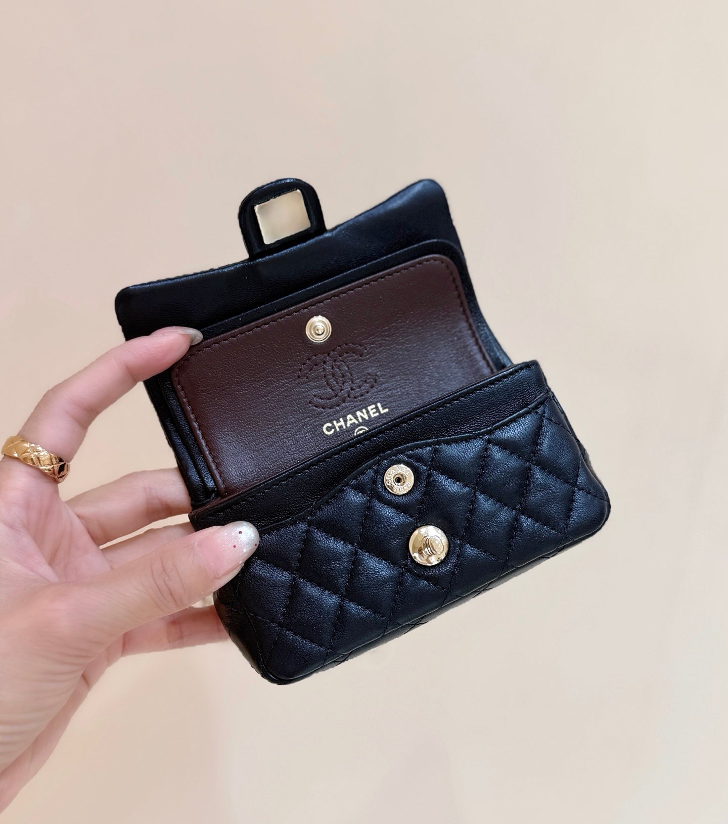 CHANEL 25S  MINI CF BAG 12 IN BLACK LAMBSKIN HEART MODEL