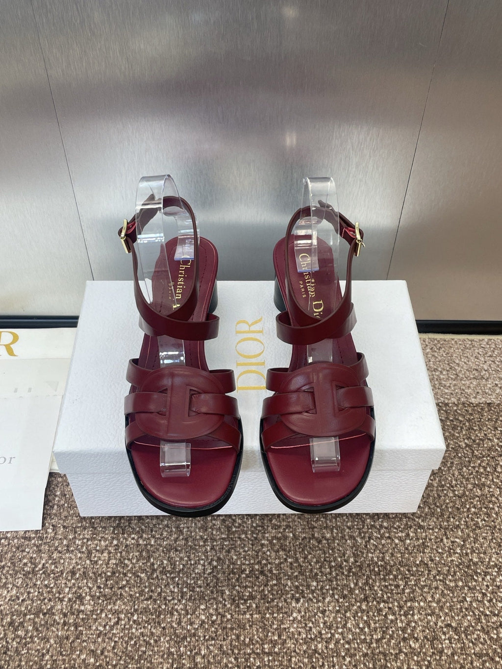 DIOR D-CLUB HIGH HEEL SLIDE 25S 55MM IN BURGUNDY RED CALFSKIN
