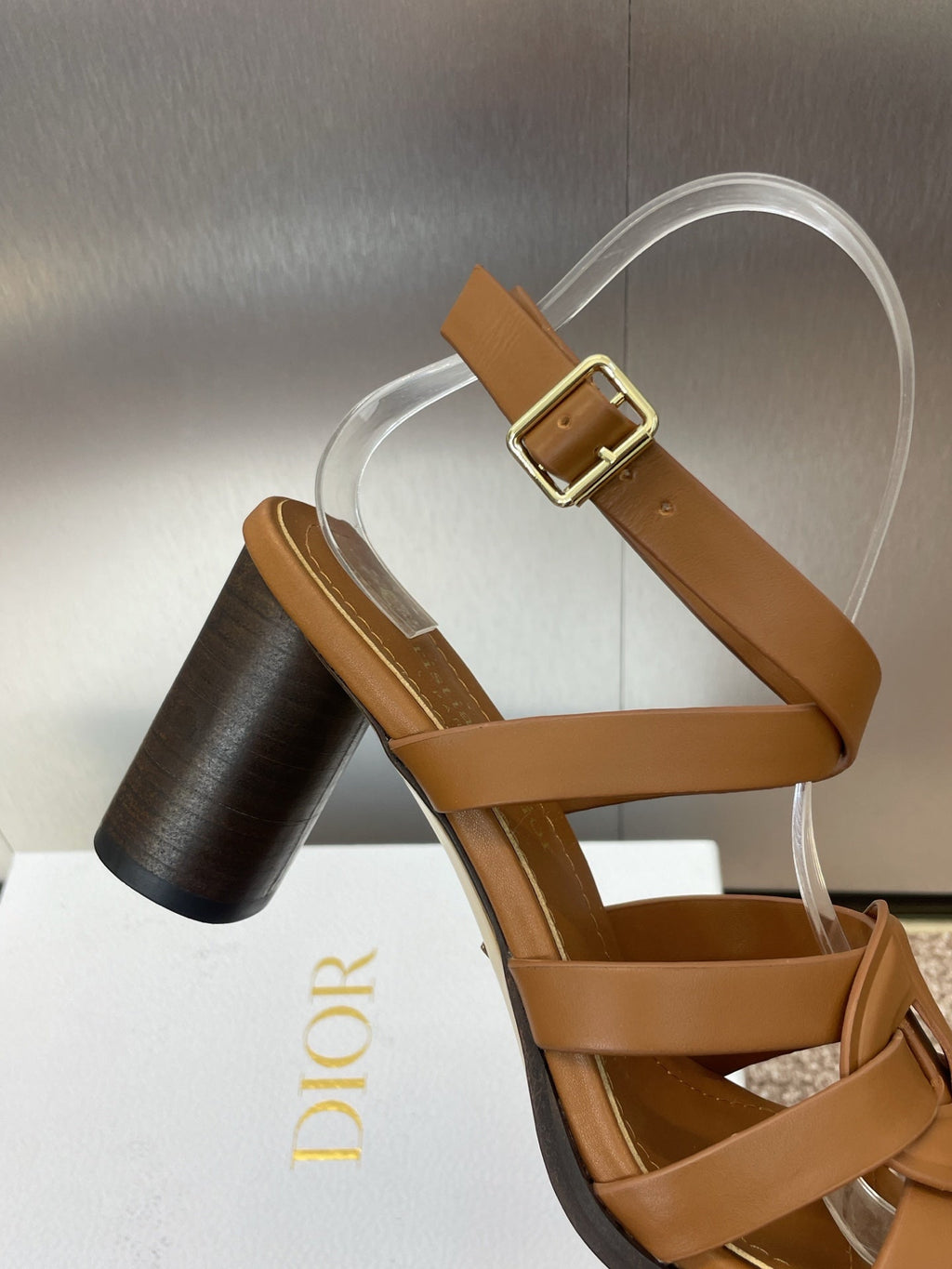 DIOR D-CLUB HIGH HEEL SLIDE 25S 80MM IN BROWN CALFSKIN