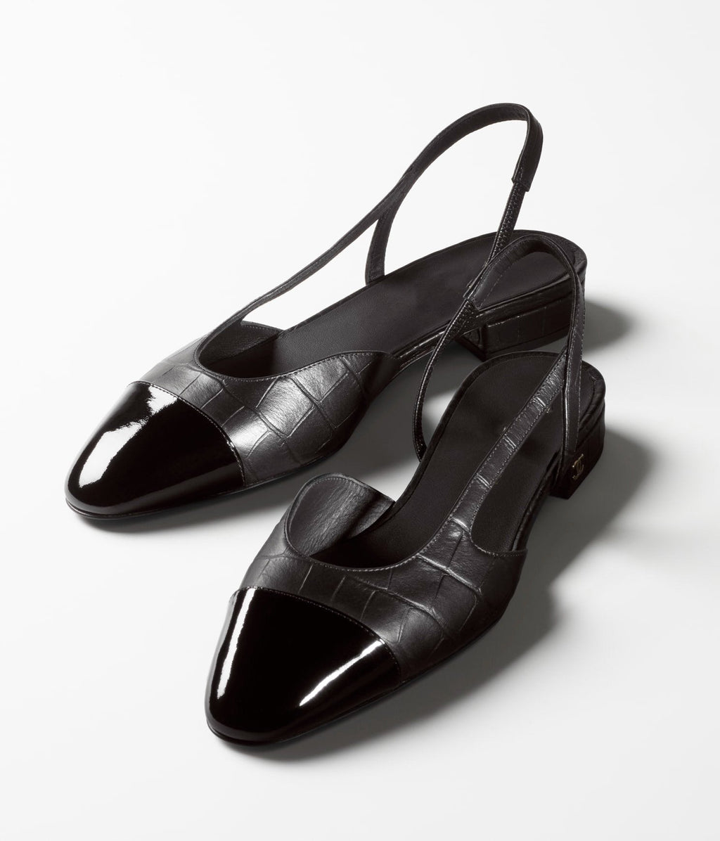 CHANEL SLINGBACKS BLACK CALFSKIN PATENT